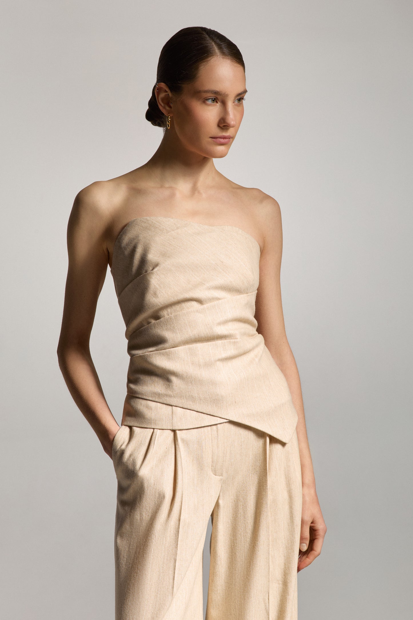 Beige Striped Linen Pants
