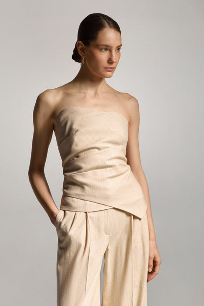 Beige Striped Linen Pants