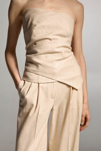 Beige Striped Linen Corset