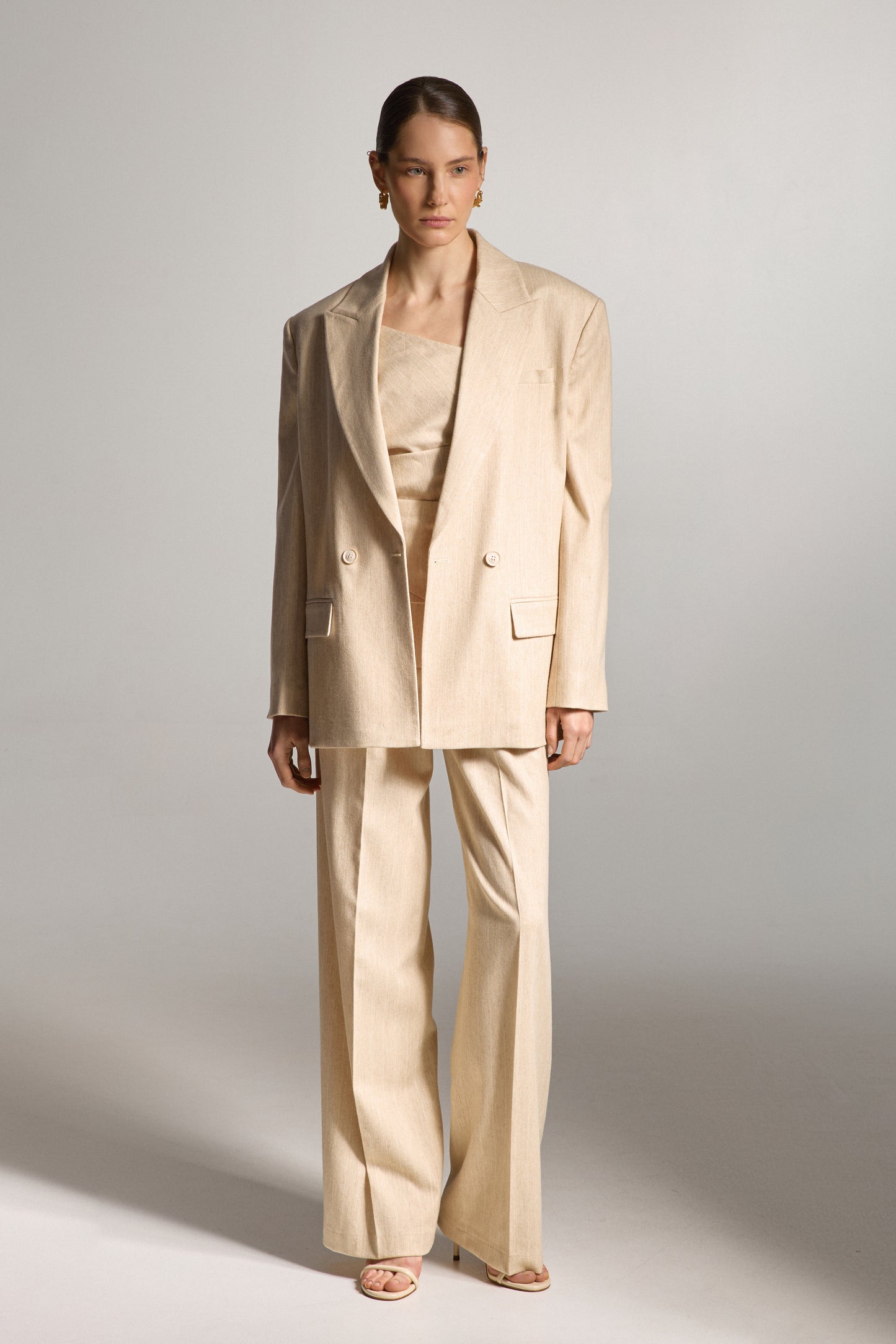 Beige Striped Linen Jacket