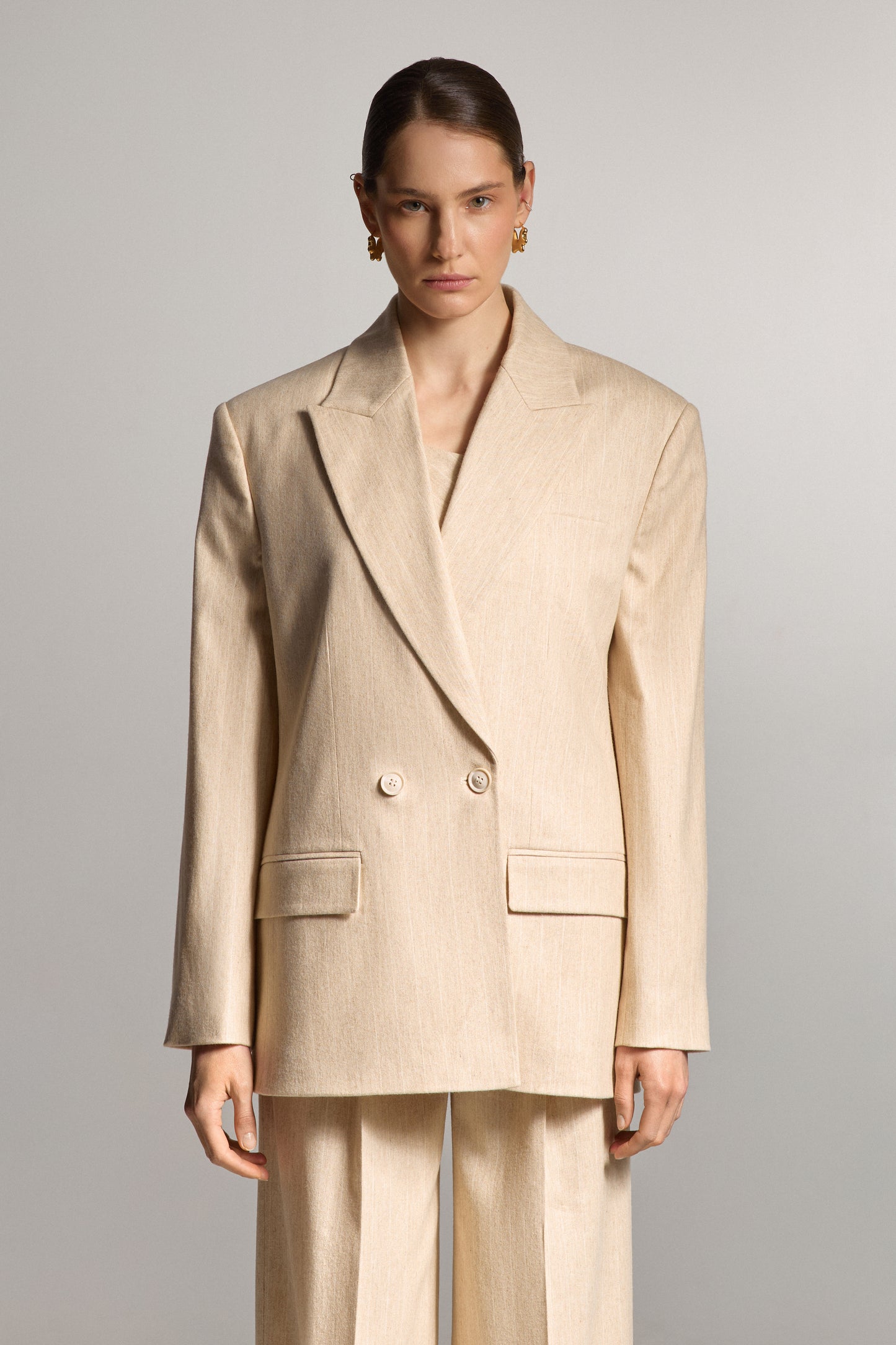 Beige Striped Linen Jacket