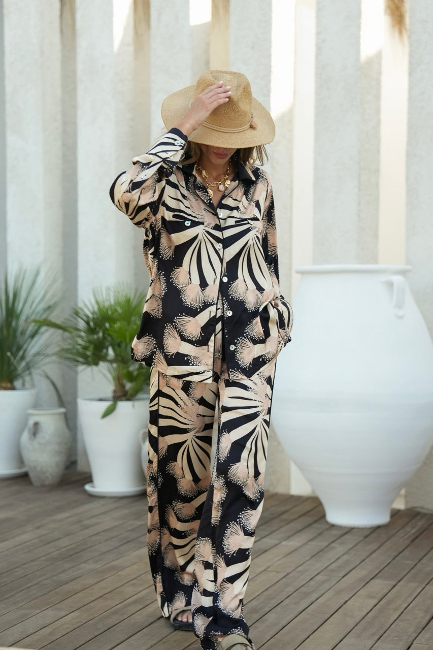 Black Silk Pants with Print