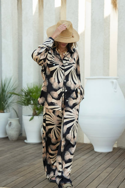 Black Silk Pants with Print