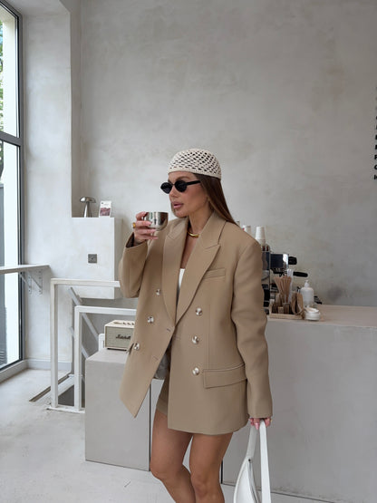 Beige Double-Breasted Jacket