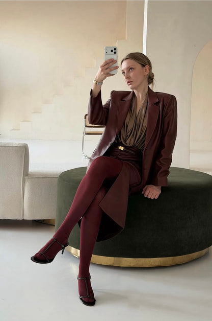 Maroon Eco-Leather Skirt
