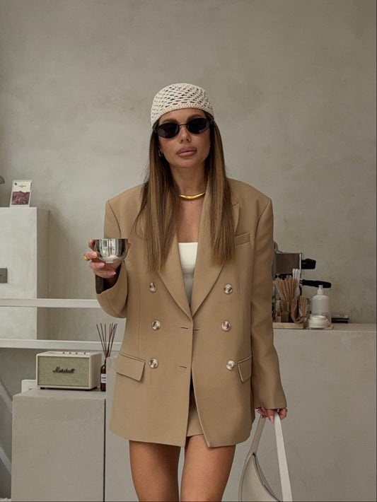Beige Double-Breasted Jacket