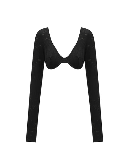 Cropped Long-sleeve Black Top