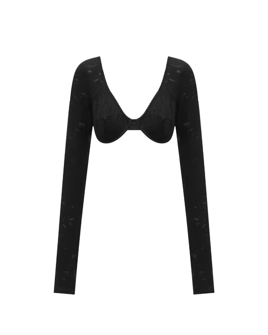 Короткий топ чорного кольору з довгими рукавами