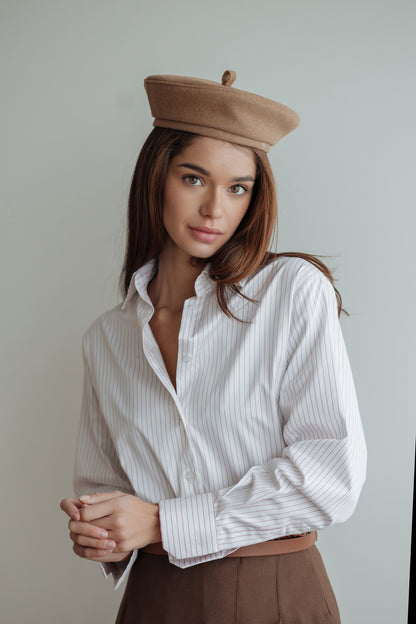 White Shirt with burgundy stripes