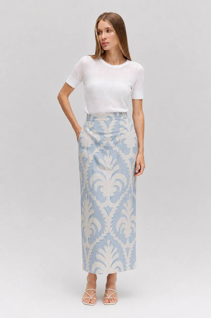 Linen Sequin Skirt in Lemon