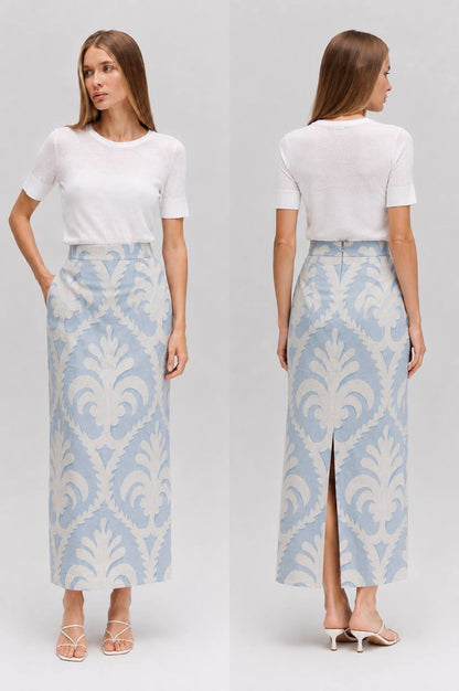 Linen Sequin Skirt in Lemon